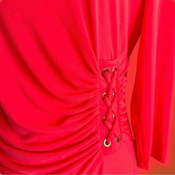 Calvin Klein ‘3/4 Sleeve Ruched Lace Up Detail Pullover Blouse’ Coral Red Size S - Picture 11 of 15
